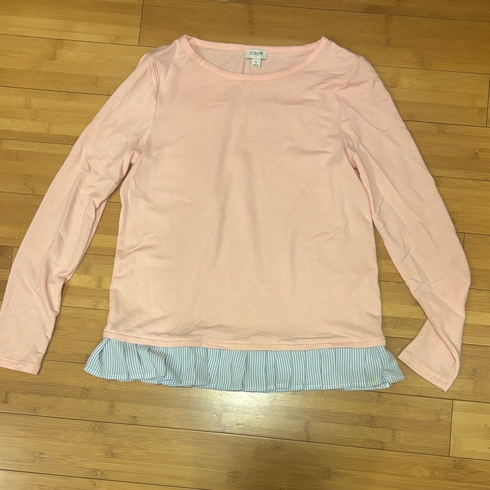 J. Crew Pink Top with Blue Striped Hem - Picture 1 of 3